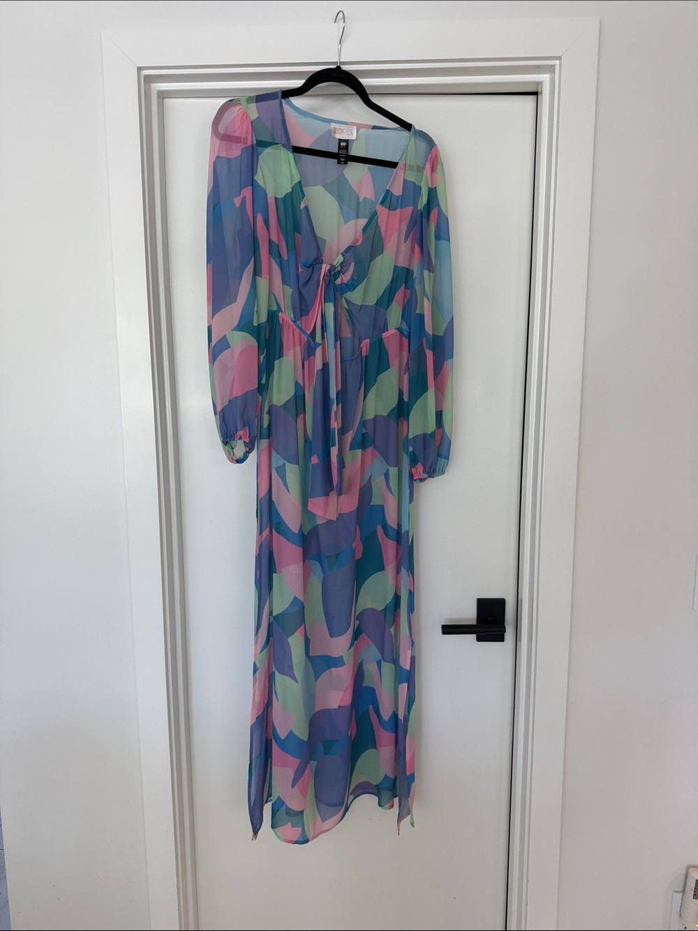 Beach Riot Sheer Abstract Maxi Dress in Blue, Pink & Mint